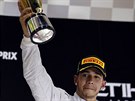 DOJATÝ AMPION. Lewis Hamilton drí trofej pro mistra svta a jeho tvá znaí...