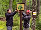 Pracovn�ci spr�vy parku instaluj� nov� infotabule na Medv�d� stezce, kter�...