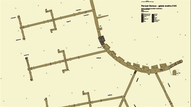 Mapa podzemnch chodeb pod olomouckmi Smetanovmi sady.