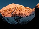 Vrchol Jomolhari ozá�ený ranním sluncem