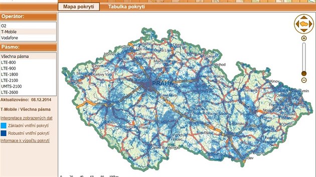 Mapa celkovho pokryt stmi vysokorychlostnho pstupu k internetu u T-Mobilu