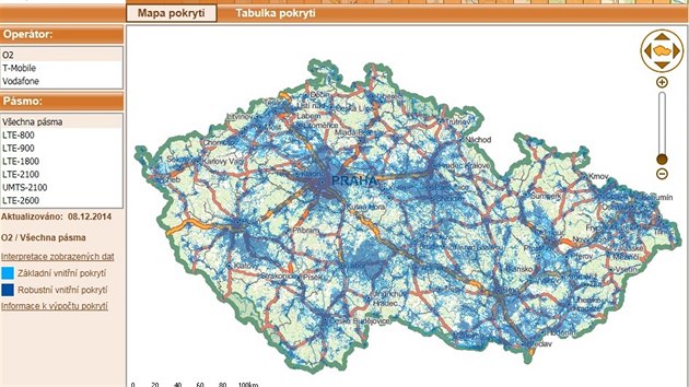 Mapa celkovho pokryt stmi vysokorychlostnho pstupu k internetu u O2