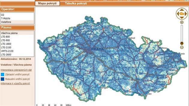 Mapa celkovho pokryt stmi vysokorychlostnho pstupu k internetu u Vodafonu