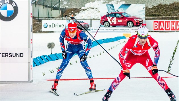 Ondej Moravec (vlevo) dojd druh, na prvnm mst v stersundu skonil Martin Fourcade.