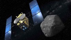 Ilustrace japonské sondy Hajabusa 2 u asteroidu 1999 JU3