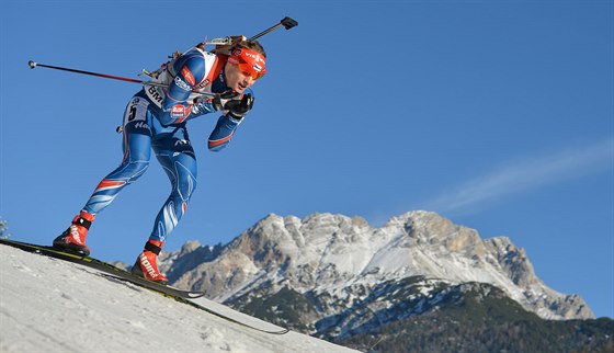 Ondej Moravec na trati  sprintu Svtového poháru v rakouském Hochfilzenu.