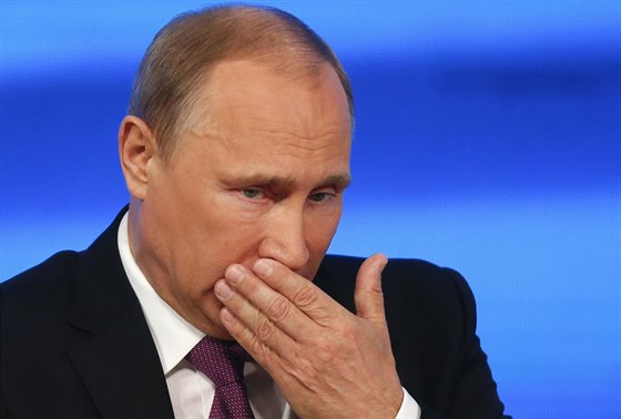 Ruský prezident Vladimir Putin pi výroním projevu (18. prosince 2014)