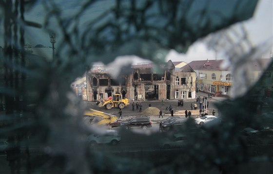 Centrum Grozného po útoku radikál (4. prosince 2014).