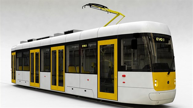 Model jednolnkov bezbarirov tramvaje EVO1, kterou kompletuj v dlnch praskho dopravnho podniku.
