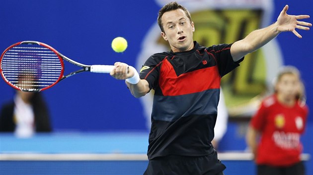 Philipp Kohlschreiber v zpase exhibin ligy proti Tomi Berdychovi.