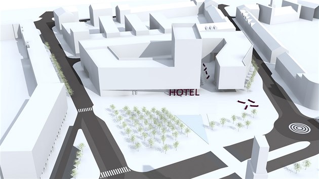 Vítězný návrh nového komplexu budov ve tvaru ulity, který vyroste v Hradci Králové u hlavního nádraží místo hotelu Černigov (9.12.2014).