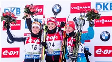 VÍTZKA. Gabriela Soukalová vyhrála poosmé v kariée závod Svtového poháru.