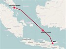 trasa letu stroje A320-200 AirAsia