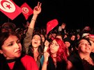 Volii strany Hlas Tuniska oslavují.