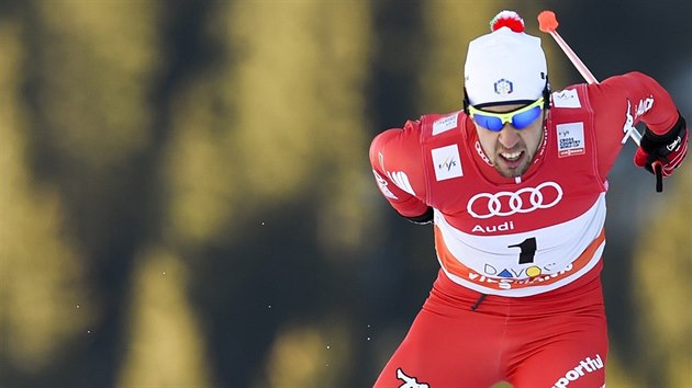 Federico Pellegrino na trati sprintu Svtovho pohru v Davosu.