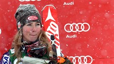 Mikaela Shiffrinová po vítzství ve slalomu v Kühtai.