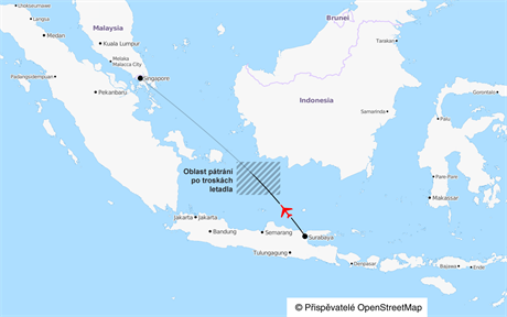 Oblast ptrn po troskch letadla aerolinek Air Asia.