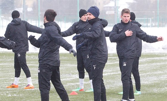 Jablonetí fotbalisté na prvním tréninku na ligové jaro.