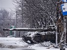 Tank proruských separatist nedaleko donckého letit (6. ledna 2015)