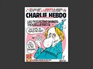 Aktuální obálka asopisu s karikaturou spisovatele Houellebecqa.