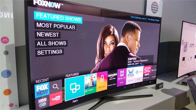 Základní rozhraní operačního systému Tizen na televizích Samsung spuštěné nad službou FoxNow.