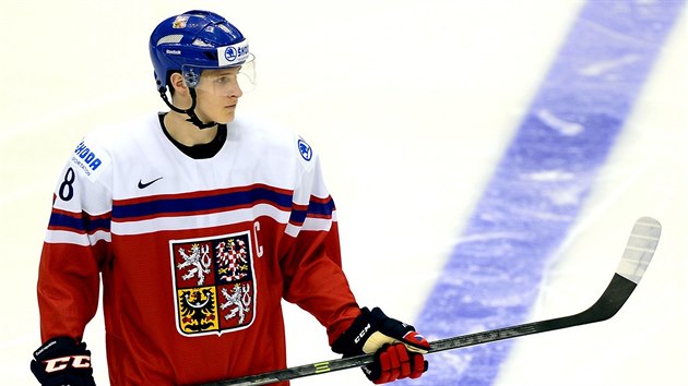 Dominik Kubalík, kapitán českých juniorů na MS 2015 v Kanadě.