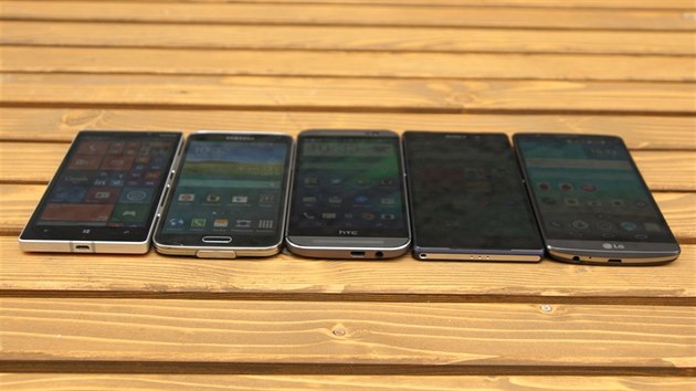 HTC One M8, LG G3, Nokia Lumia 930, Samsung Galaxy S5 a Sony Xperia Z2