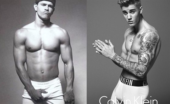 Mark Wahlberg a Justin Bieber v reklam Calvin Klein v letech 1992 a 2015