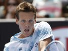 SOUSTEDN. Tom Berdych v prvnm kole Australian Open.