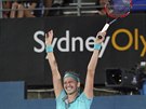 Petra Kvitová se raduje z vítzství na turnaji v Sydney.