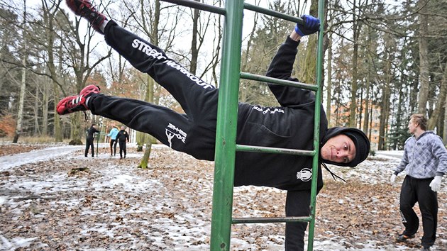 Ke skupin gymnast pod irm nebem Better Way se me v Jihlav pidat kdokoli. Na hrazdch a bradlech v lesoparku Heulos pobl Hrdku cvi lid rznho vku. Na trninky chod hoi i dvky.