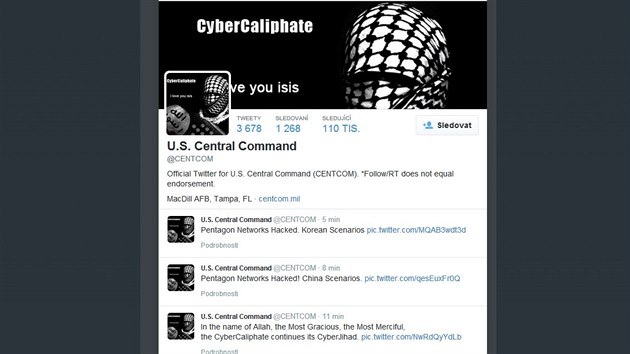 Napadený twitterový účet Ústředního velení USA (12. ledna 2014)