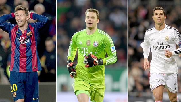 Lionel Messi, Manuel Neuer a Cristiano Ronaldo