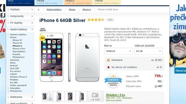 iPhone 6 64 GB bylo mon na e-shopu Alza.cz zakoupit s vraznou 96% slevou za pouhch 799 korun.