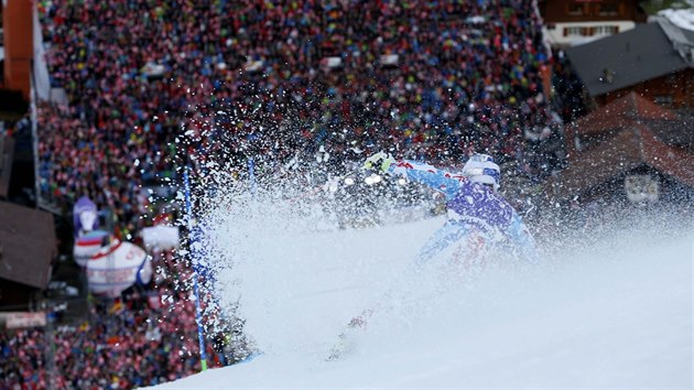 Alexis Pinturault na trati obho slalomu v Adelbodenu