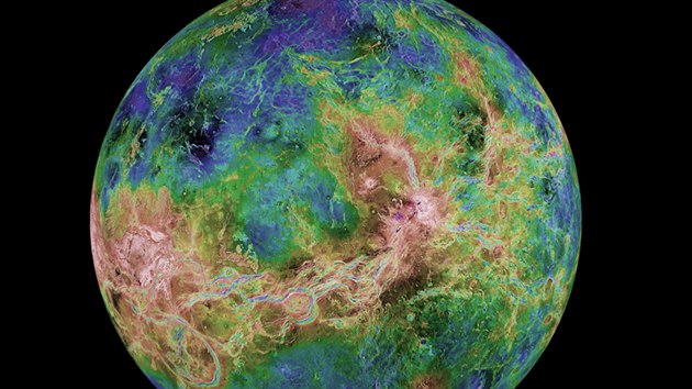 Povrch planety Venuše, jak jej zachytila svými radary mezi roky 1990-1994  sonda Magellan.