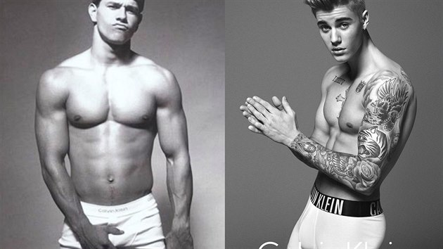 Mark Wahlberg a Justin Bieber v reklam Calvin Klein v letech 1992 a 2015