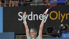 Petra Kvitová se raduje z vítzství na turnaji v Sydney.