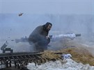 Ukrajinský voják ve vesnice Peski západn od donckého letit (22. ledna 2015)