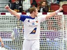Islandská házenkáská superstar Aron Palmarsson slaví gól v utkání proti...