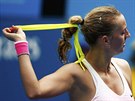 STUHU DOL. Petra Kvitová po vítzství ve druhém kole Australian Open.