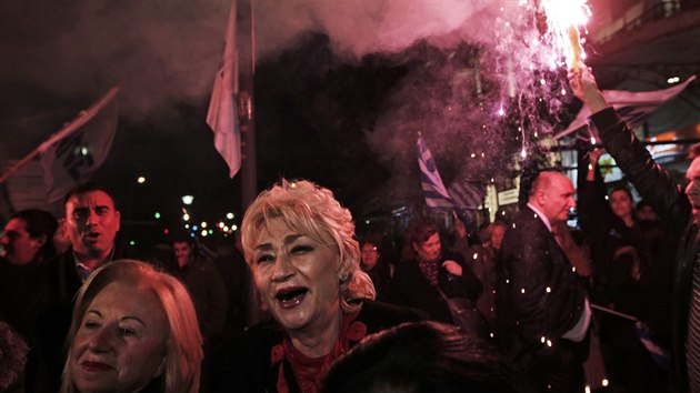 Demonstrace pznivc eckho premira Antonise Samarase v Atnch (20. ledna 2015)