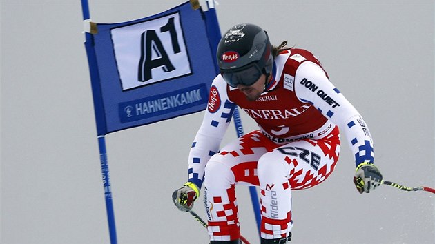 Ondej Bank na trati super-G v Kitzbhelu.