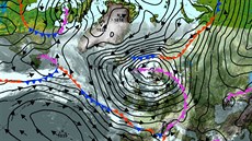 Tlaková ní�e se st�edem u Norska patrná na synoptické map� �eského...