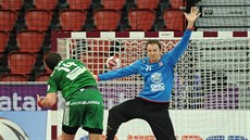Brankář Petr Štochl čelí sedmičce v utkání s Běloruskem.