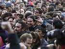 Pedseda strany Podemos Pablo Iglesias (uprosted) na demonstraci (Madrid, 31....