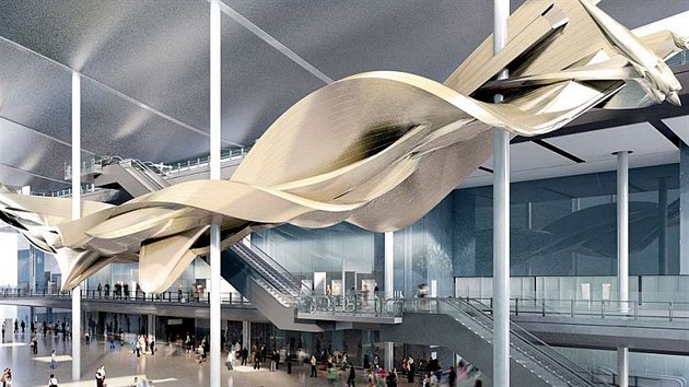 Symbol pohybu. Největším projektem studia Futurecity bylo zpříjemnit londýnské letiště Heathrow moderní architekturou. Zvítězila skulptura znázorňující letadlo v letu.