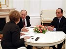 Nmecká kancléka Merkelová, ruský prezident Vladimir Putin a francouzský...