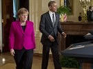 Německá kancléřka Angela Merkelová po jednání s americkým prezidentem Barackem...