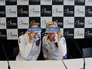 Denisa Allertová (vlevo) a Tereza Smitková na tiskové konferenci ped zápasem...